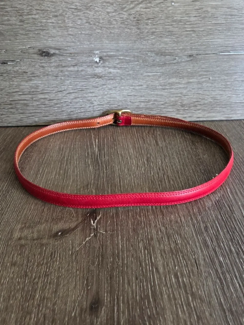 Vintage Jg Hook Skinny Red Leather Belt with Brass Buckle Sz Large